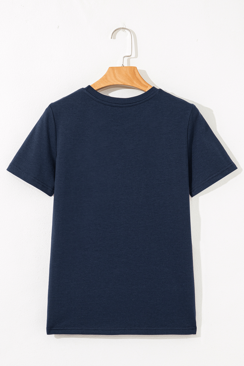 Dirty Blue Solid Color Toothpick Stripe Round Neck T Shirt - Love Salve